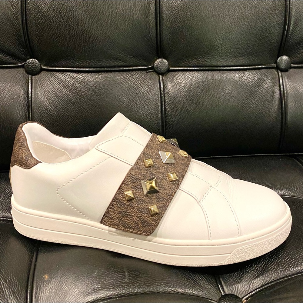 Michael Kors Kenna White Leather and Studded Sneaker 7.5